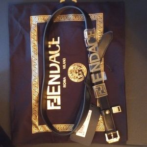 Versace x Fendi collab Black.25 calf leather belt size 90